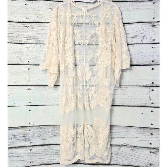 Time and Tru Cream Sheer Embroidered Kimono L/XL - Picture 5 of 8
